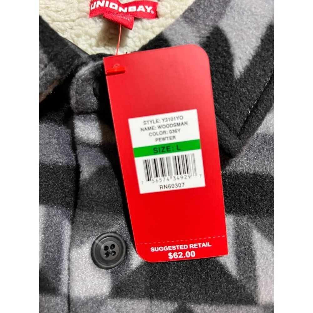 Unionbay Aztec Button Up Shacket  Adult Large Gray Sherpa Lined Long Sleeve Mens - Picture 4 of 12